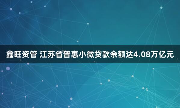 鑫旺资管 江苏省普惠小微贷款余额达4.08万亿元