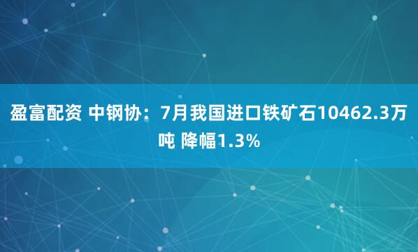 盈富配资 中钢协：7月我国进口铁矿石10462.3万吨 降幅1.3%